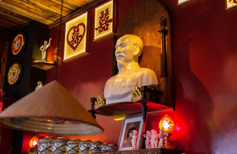 Bust of Ho Chi Minh in a Vietnamese restaurant