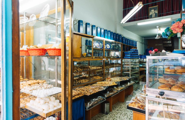 A pastry shop full of Greek desserts in Athens. 
