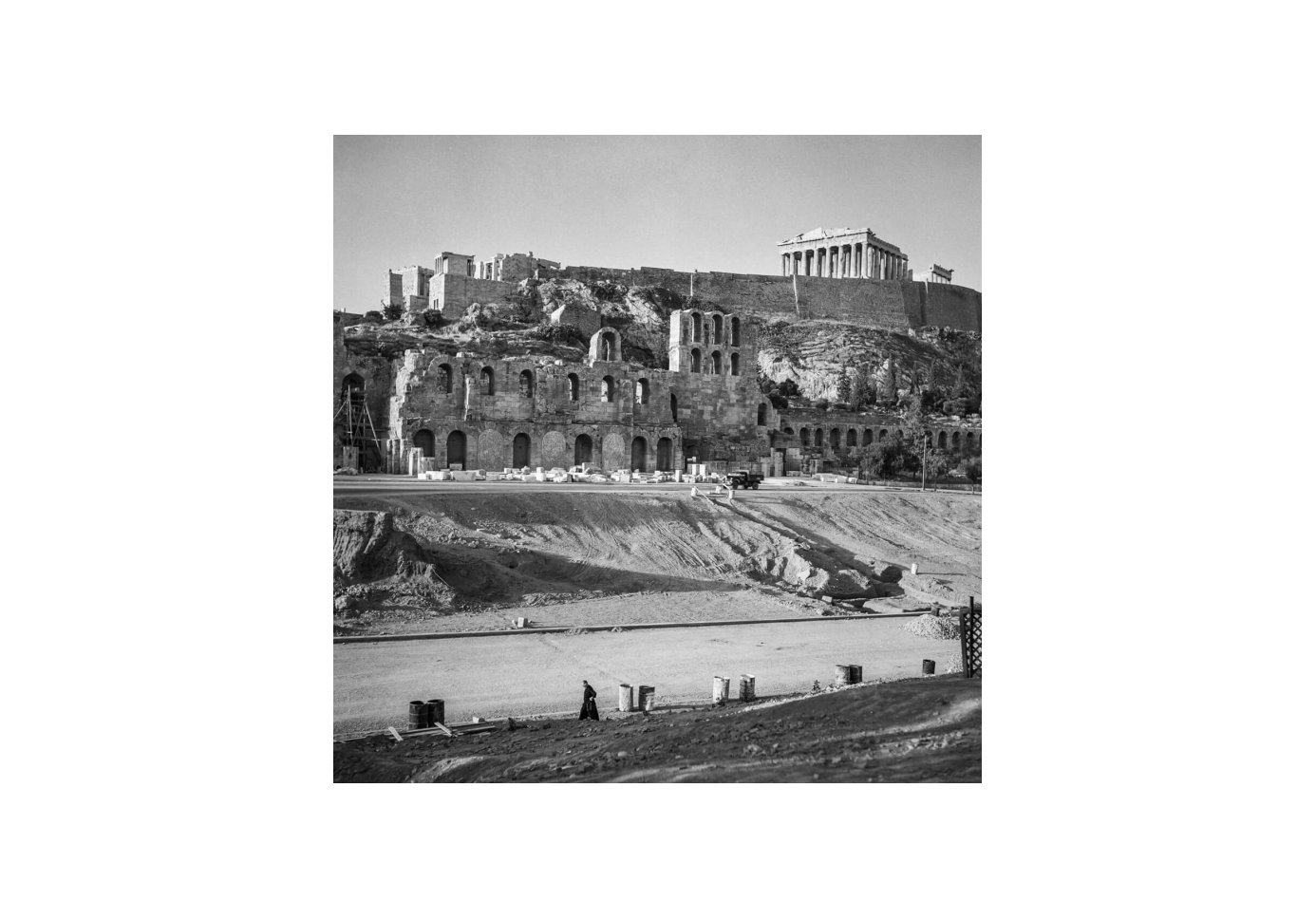 An old photograph of the Odeon of Herodes Atticus being restored by Robert McCabe.