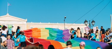 Pride Flag waving in front of the Greek Parliament in Syntagma, Athens.