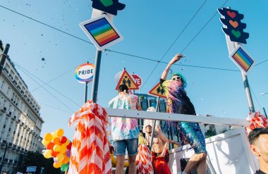 Pride Parade float in the streets of Athens