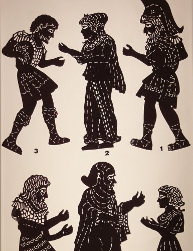 Karagiozi shadow puppet cut-outs. | Courtesy: Spathario Museum of Shadow Theatre