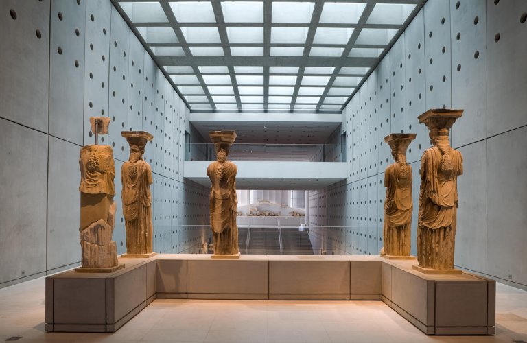 Five of the original six Karyatids. | Courtesy: The Acropolis Museum. Photo by Nikos Daniilidis.