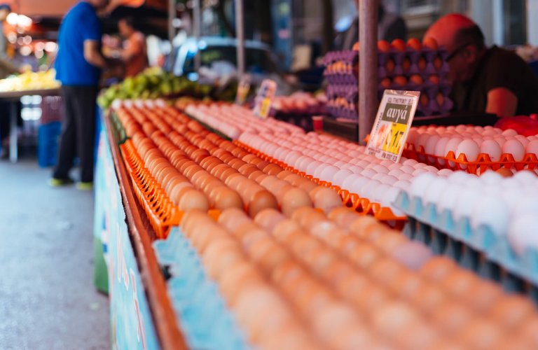 fresh eggs at the laiki in Athens.