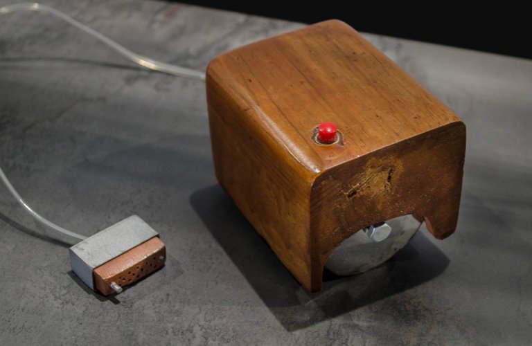 An exact replica of the first computer mouse, created by Douglas Engelbart in 1964. | Courtesy: Hellenic IT Museum