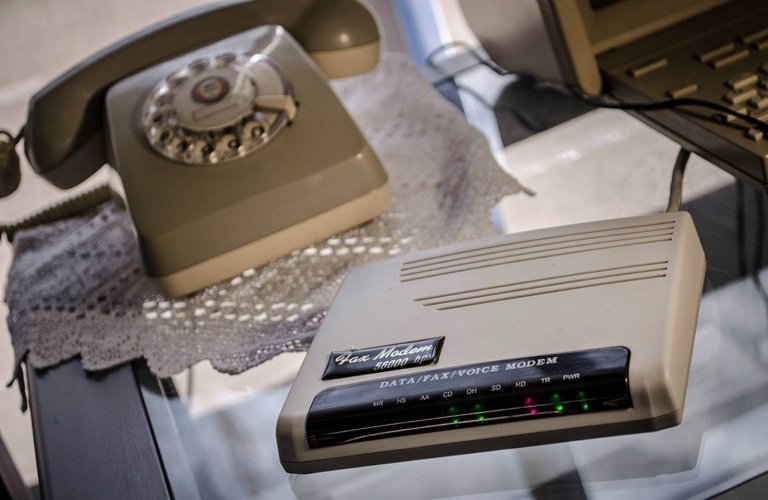 Basic setup for internet access during the 90s: rotary dial phone and a fax modem. | Courtesy: Hellenic IT Museum