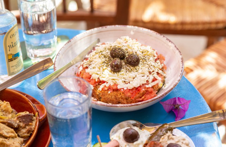 Cretan dakos salad at Glykis cafe in Plaka, Athens. 