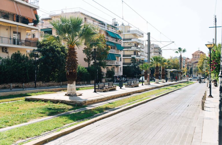 tram lines at Palio Faliro in Athens