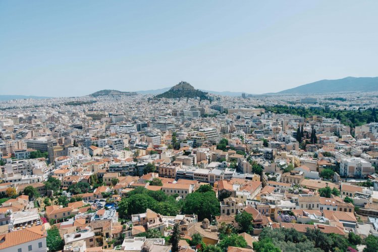 a view of athens from atop the Acropolis Hill in Athens