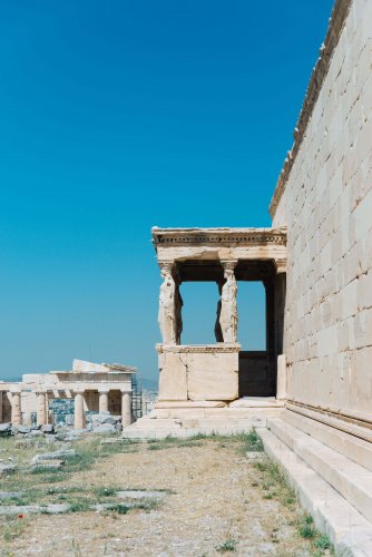 the Caryatids at Erectheion atop the Acropolis Hill in Athens