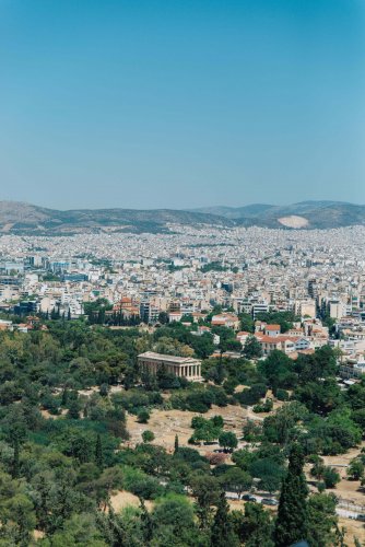 a view of Athens from atop the Acropolis Hill