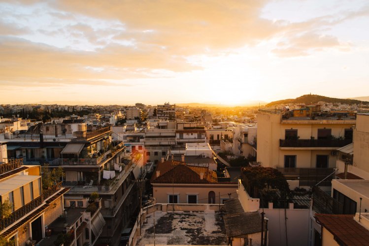 a city's urban landscape during sunset