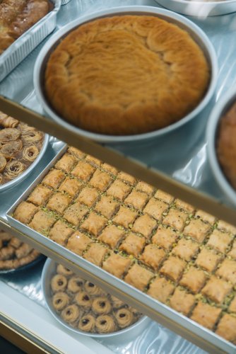 trays with traditional syrup sweets.