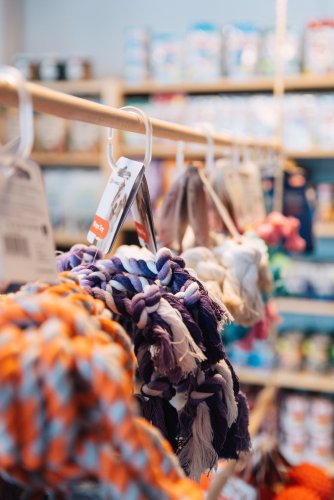 pet toys on a rack