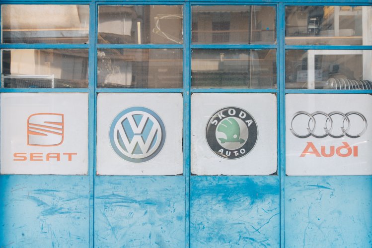 signs of car brands on a door.