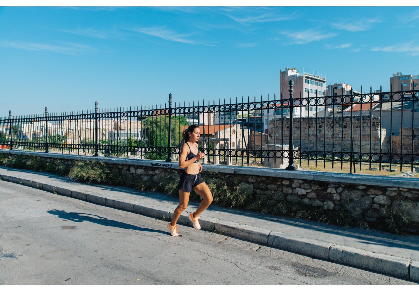 A woman running in Athens