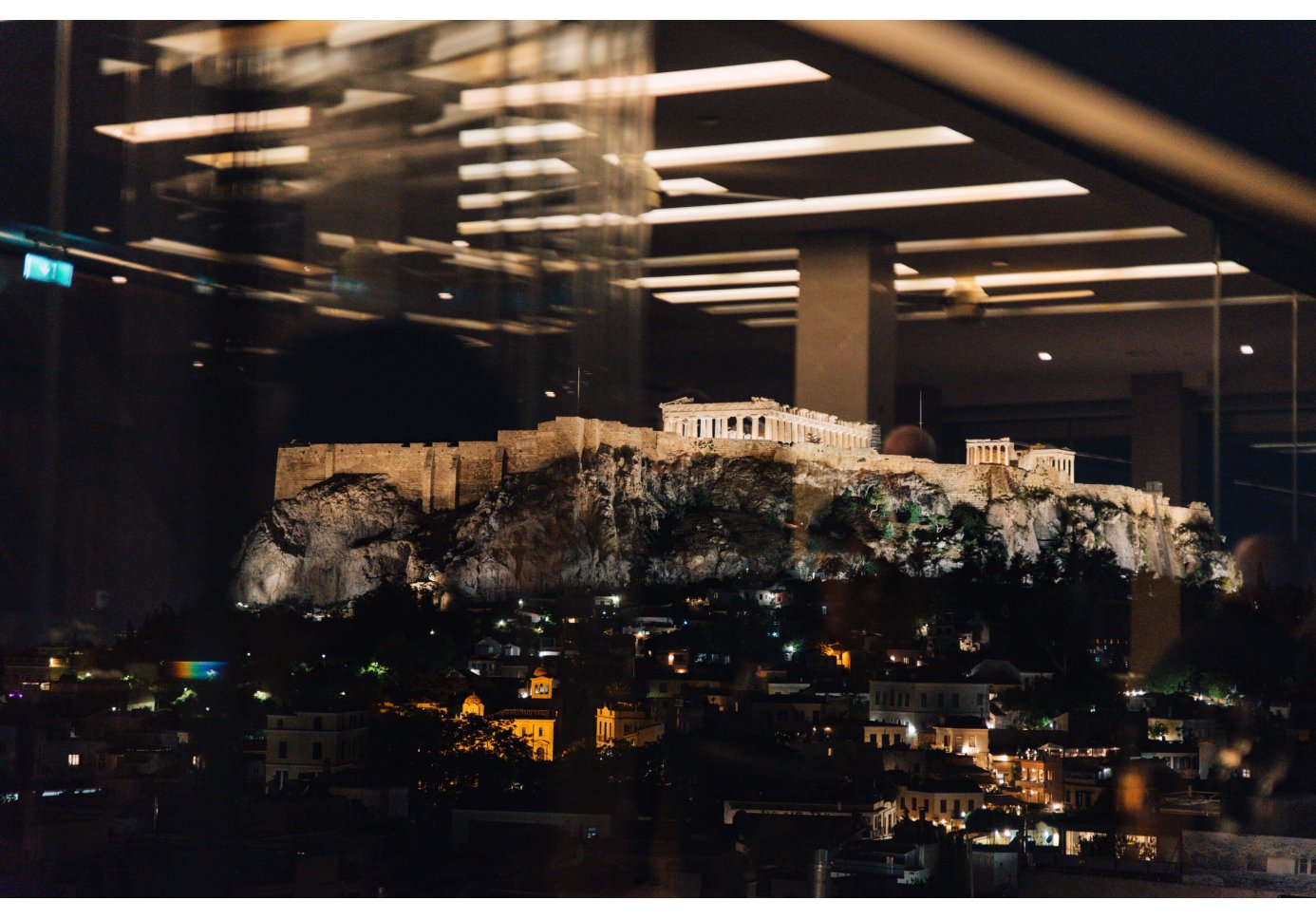 lit Acropolis during night time