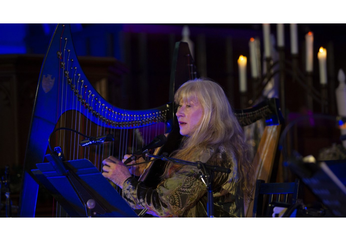 a woman playinh the harp on stage