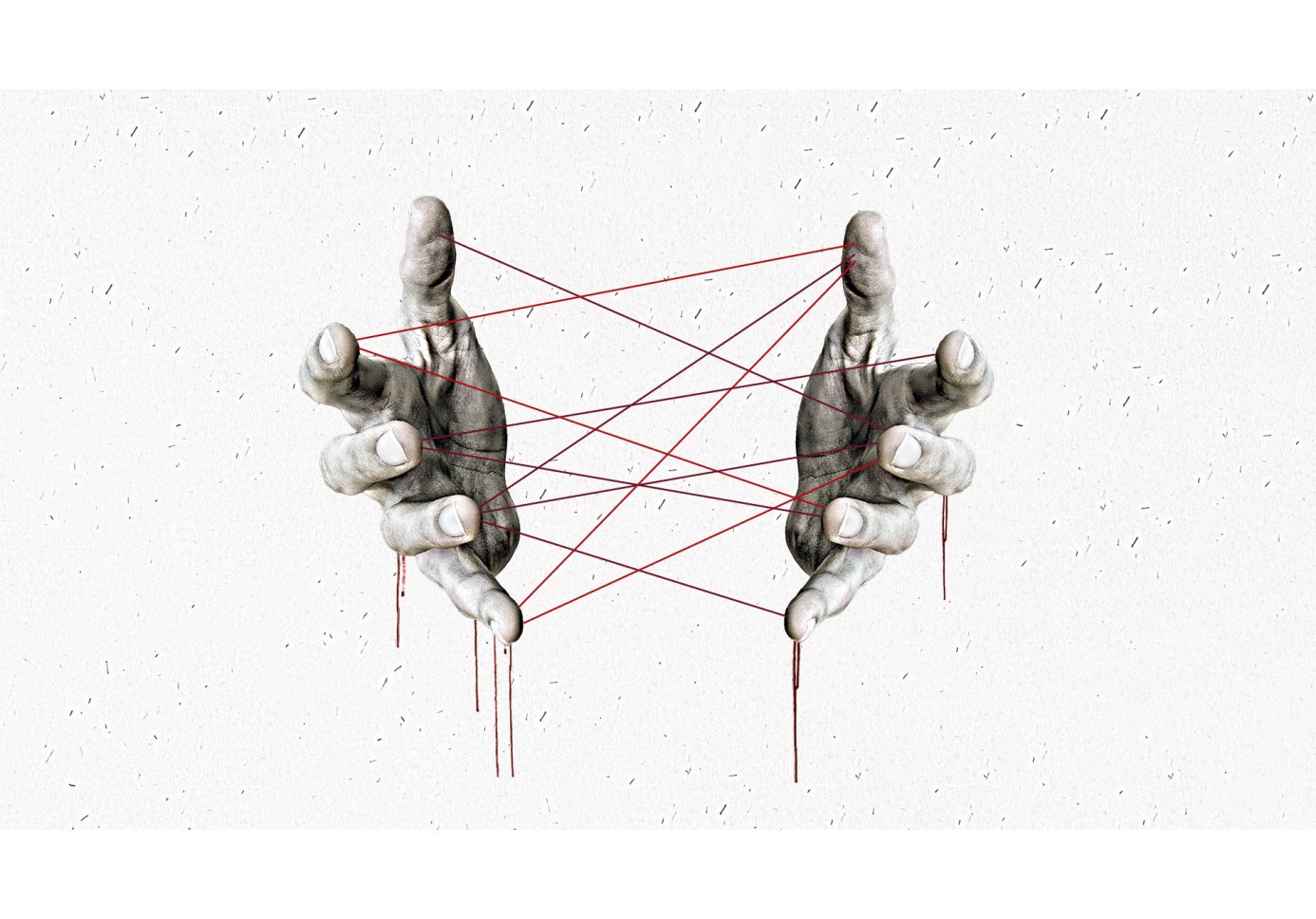 A poster depicting two hands holding a thread