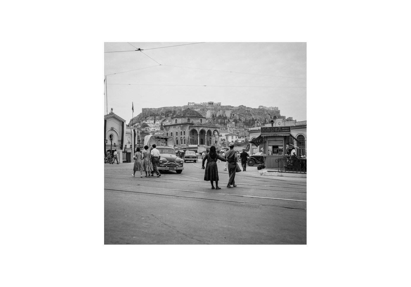 Monastiraki square in Athens in the 1950s, taken by Robert McCabe. 